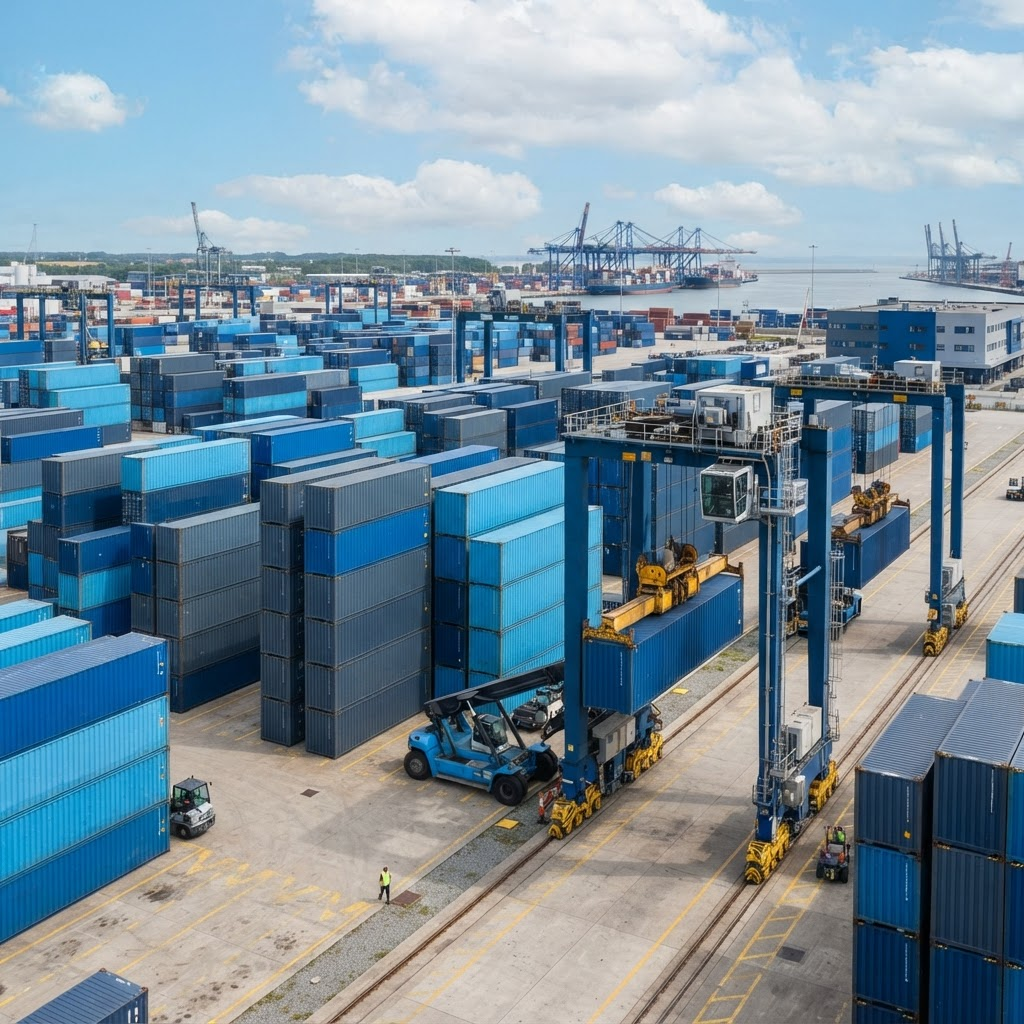 Freight containers and logistics yard
